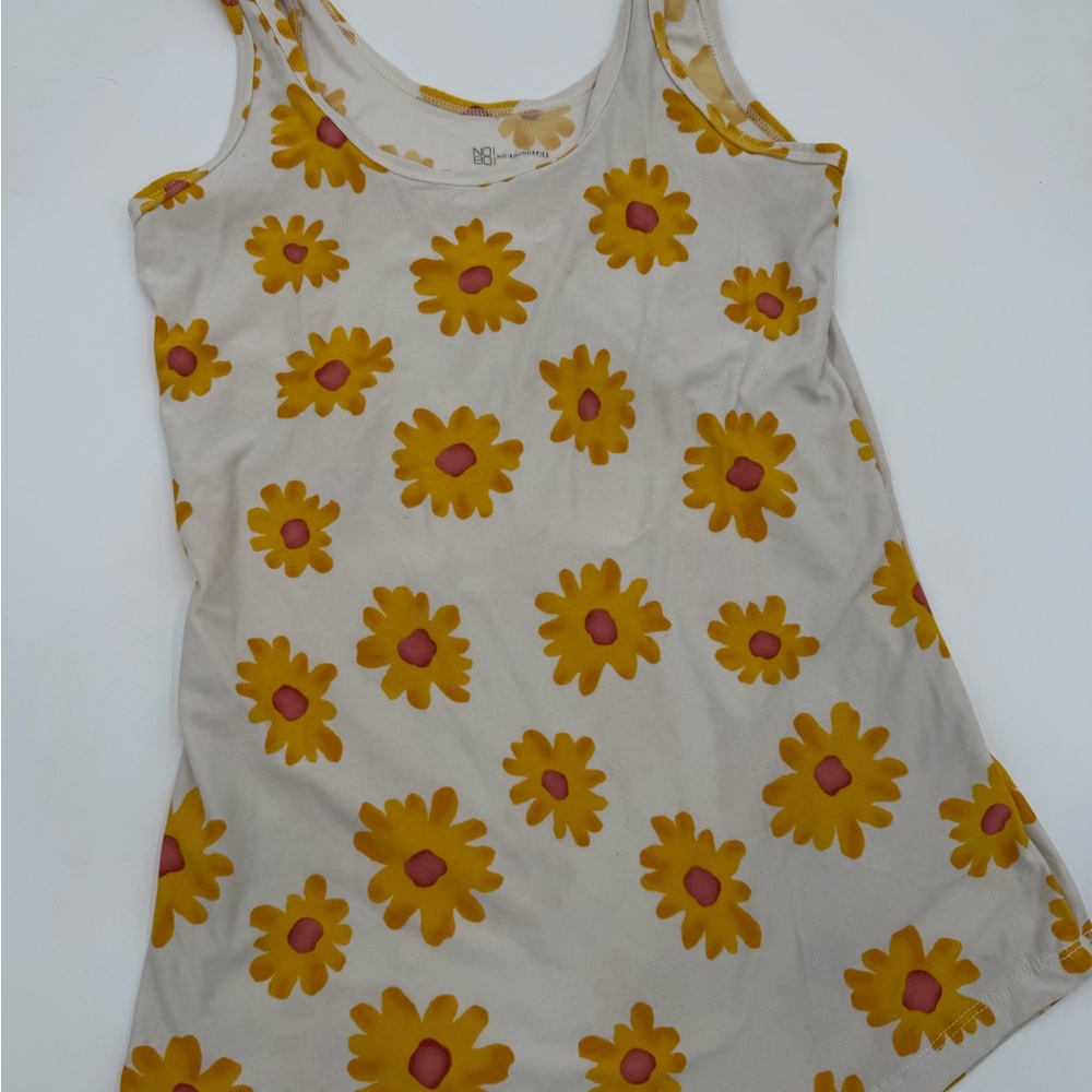 No Boundaries Cream Tank Dress with Yellow and Pink Daisy Print